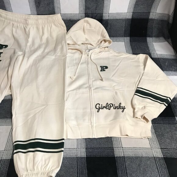 VS PINK SWEATPANTS OUTFIT & FULL ZIP IN WHITE SHELL & DARK FOREST GREEN L XL XXL - Picture 7 of 11